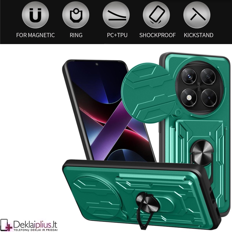 6in1 smūgiams atsparus dėklas su kortelių dėklu - žalias (Xiaomi Redmi Note 14 Pro 4G) 6in1 smūgiams atsparus dėklas su kortelių dėklu - žalias (Xiaomi Redmi Note 14 Pro 4G)